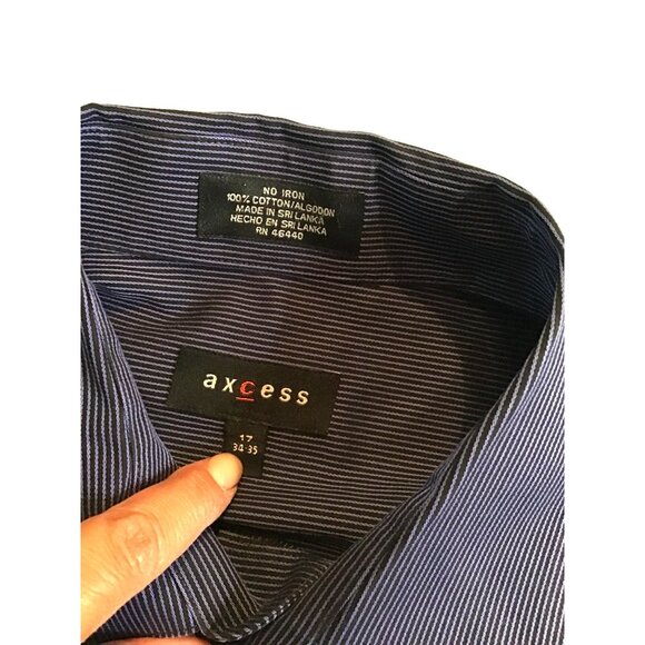 AXCESS- MENS STRIPED BLUE 100% COTTON NON-IRON BUTTON-DOWN SHIRT SIZE NECK 17 - Picture 3 of 6